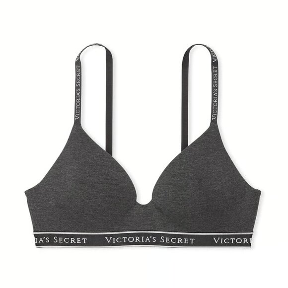 Victoria's Secret Lightly Lined Wireless Cotton Bra, Charcoal Heather 32C NWT - Picture 2 of 6